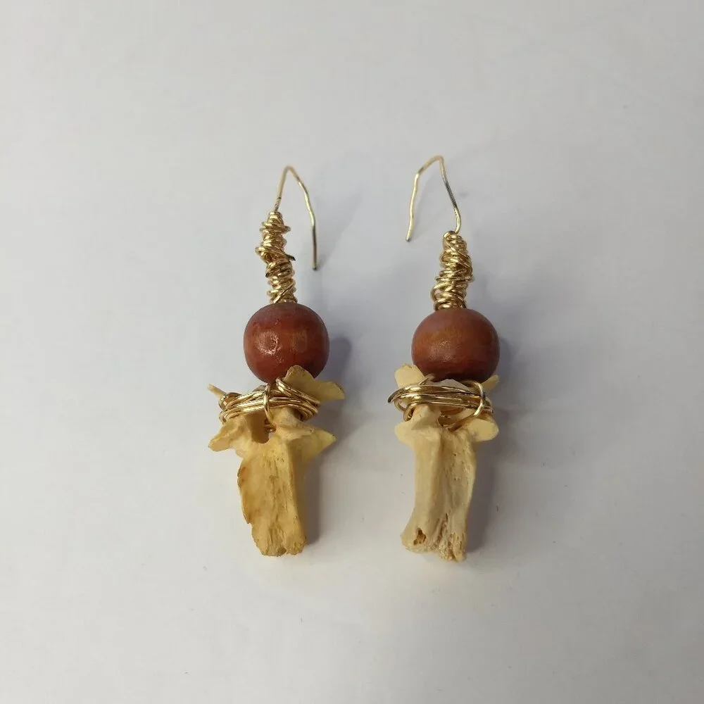 Wire Wrap Wooden Bead Handmade Earrings Unique Boho Hippie Western Art to Wear